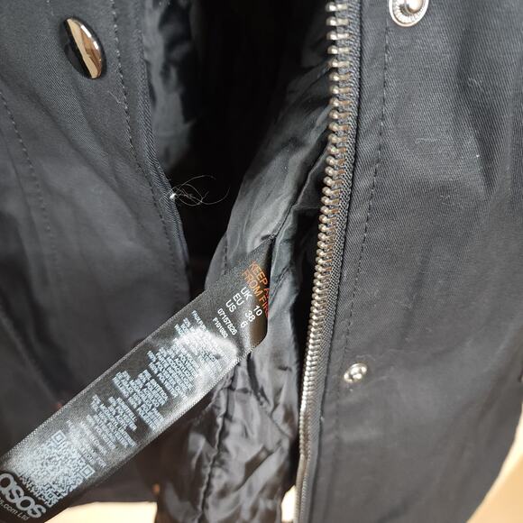 ASOS Faux Fur Hood Drawstring Parka Coat in Black Size 6 - Picture 14 of 15